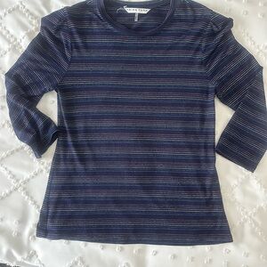 Trina Turk Navy Striped Long Sleeve Tee